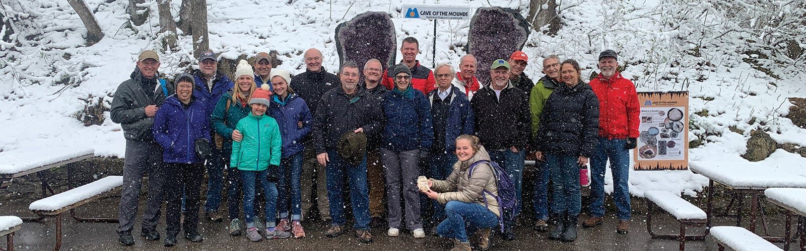 Group photo of alumni at Cave of the Mounds